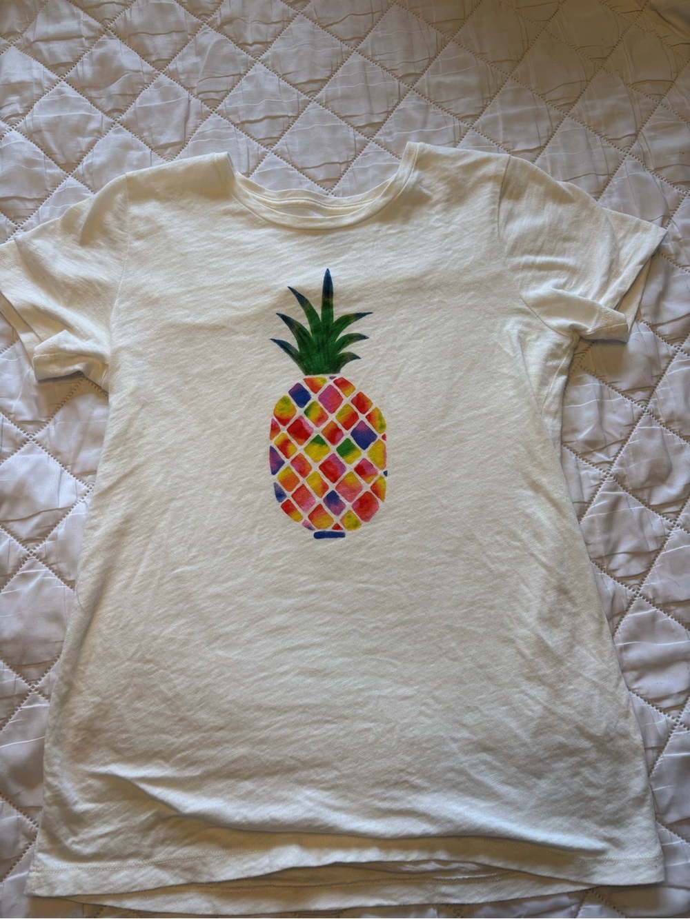 J. Crew White Tee with Colorful Pineapple Graphic